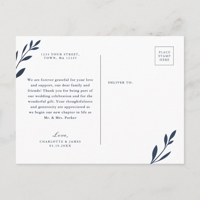 vykort för marin och Rosa Foliage Tack (Baksida)