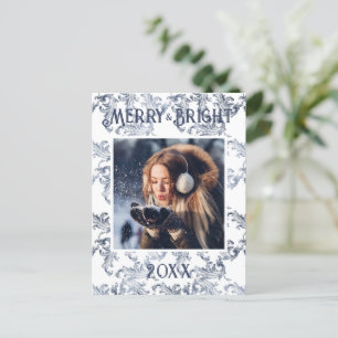 Vykort för Merry & Bright Photo Blue Vintage Helgd