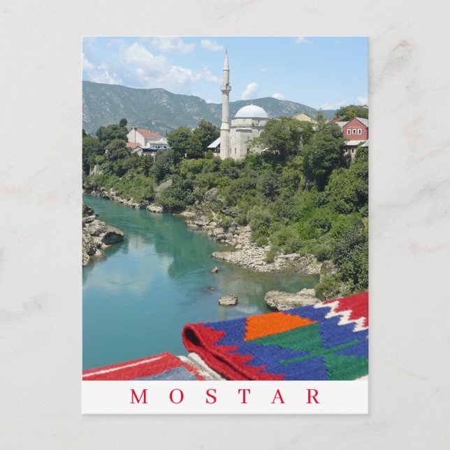 vykort för mostar-flod och moskéer (Framsida)