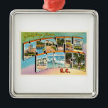 Vykort för Myrtle Beach South Carolina SC-vintage Julgransprydnad Metall<br><div class="desc">Myrtle Beach South Carolina SC

En nostalgiker,  vintage resorsouvenirvykort avbildar,  en autentisk retro design. Hälsningar från Amerikanen Travelogue Virtuell Turnera Företag!</div>