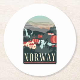 vykort för norge liggande Vintage resor Underlägg Papper Rund