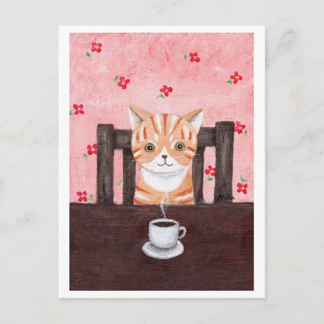 vykort för orange Tabby katt-kaffe (Framsida)