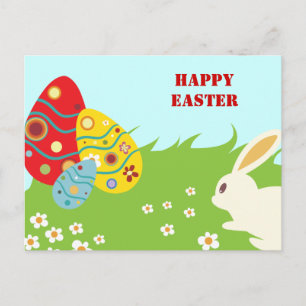 vykort för Påskhare, ägg och blommor