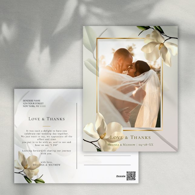 vykort för Photo Oriental White Magnolia Tack (Photo Oriental White Magnolia Thank You Postcard)