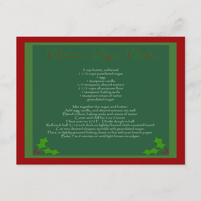 Vykort för recept för julsockerkaka (Framsida)