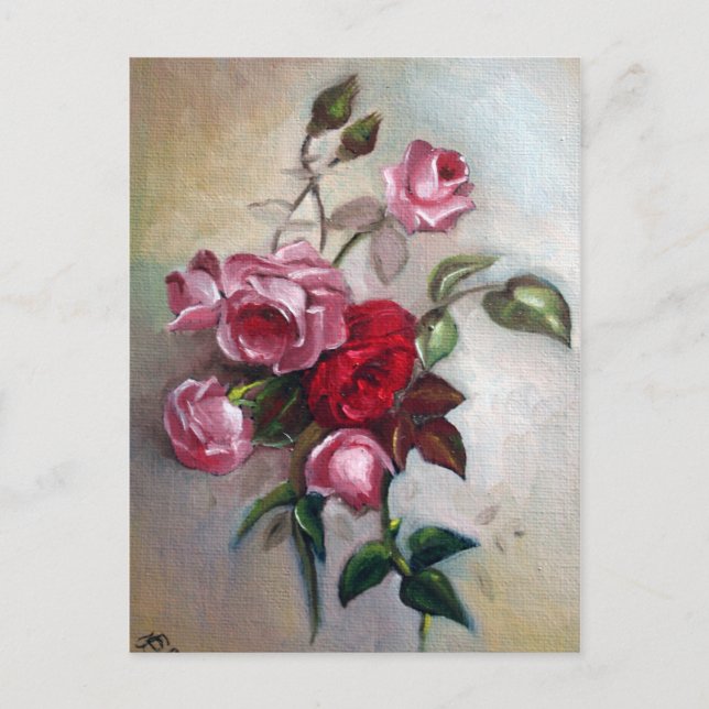 vykort för rosa och Röd ros Blommigt (Framsida)