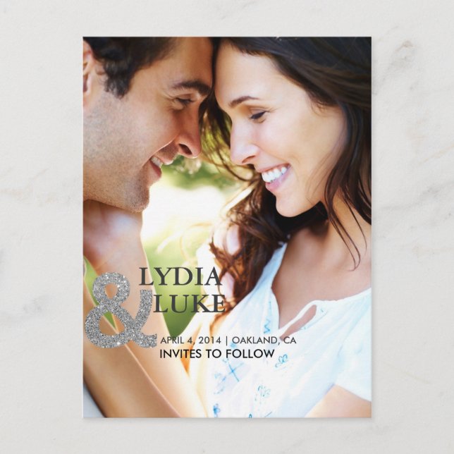 vykort för silver Glitter Spara datum meddelande (Framsida)