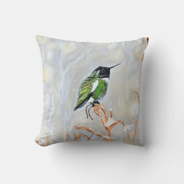 vykort för snö Dag Hummingbird Pawarding Kudde (Framsida)