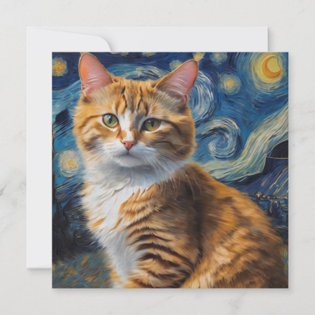 vykort för Starry Nght Cat Square (Framsida)