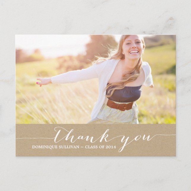 vykort för Studenten Tack i Shabby chic-skript (Framsida)