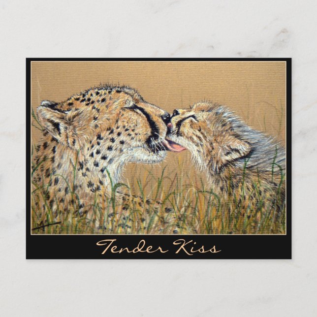 vykort för Tender Kiss Cheetah Baby & Mamma (Framsida)