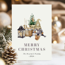 vykort för vattenfärg, Rustic Hygge Gnome Helgdag