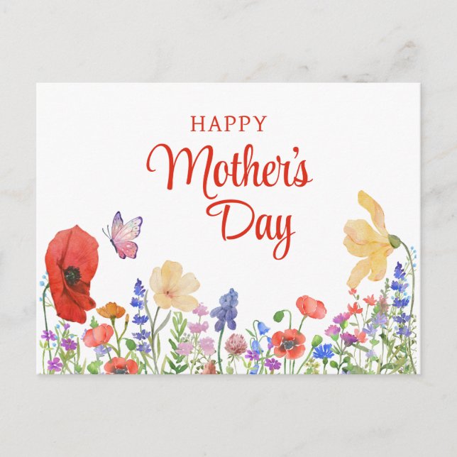 vykort för vattenfärgblommor Mors dag (Framsida)