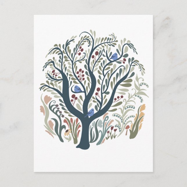 vykort för vetmisk folkkonst Forest Earth Tone (Framsida)