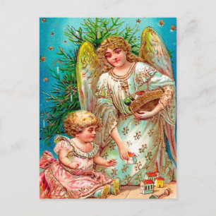 vykort för vintage Angel och Helgdag för barnjul