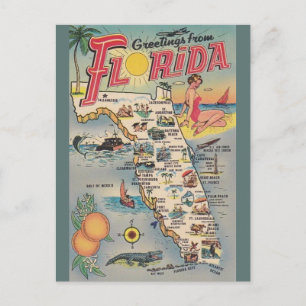 Vykort för vintageFlorida karta