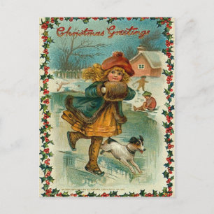 Vykort för vintagejulskridskoåkning
