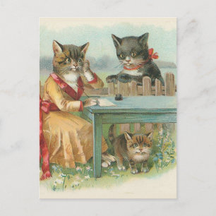 vykort för Vintagen "Kattfamiljen"