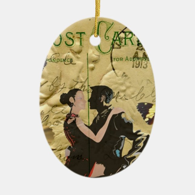 Vykort för vintageParis Tango Julgransprydnad Keramik (Framsidan)