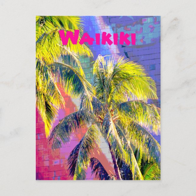 vykort för Waikiki Handflatan Träd Färg (Framsida)