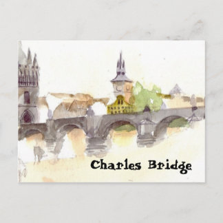 vykort för Watercolor Charles Bridge