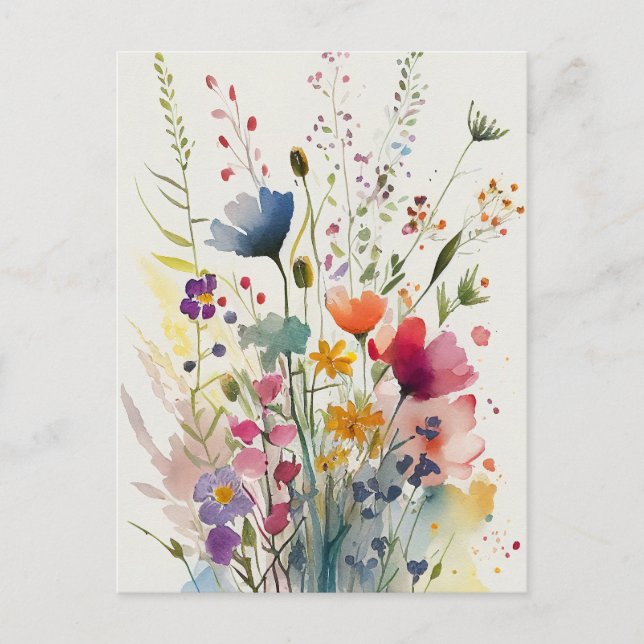 vykort för Watercolor Wildblommor (Framsida)
