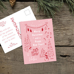 vykort för Whimsique Red & Rosa-julscenen