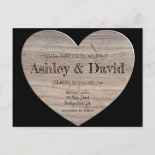 vykort för Wood Heart Wedding-inbjudan