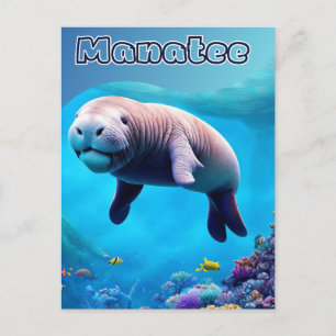 vykort från Florida, Cute Manatee i djupa oceanen