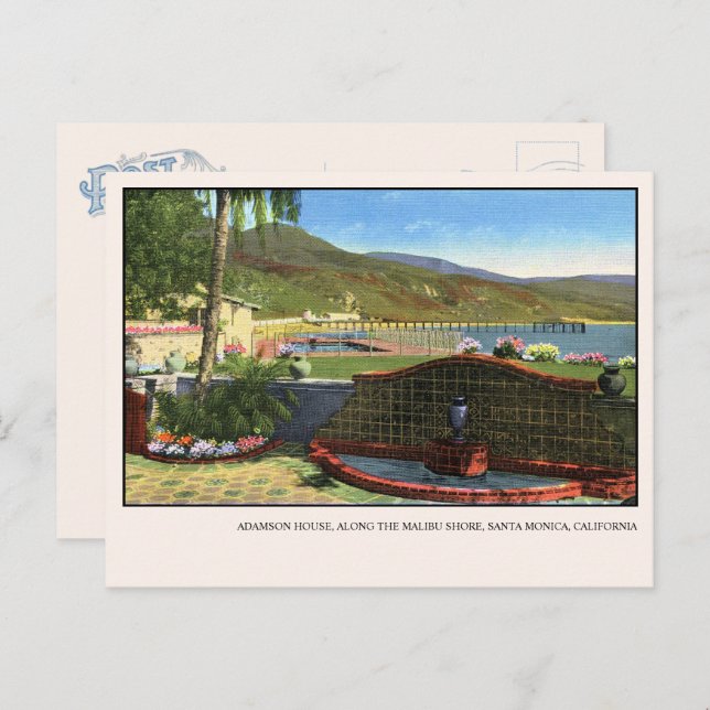 Vykort från Malibu Adamson House Påfågelfontän (Fram/baksida)