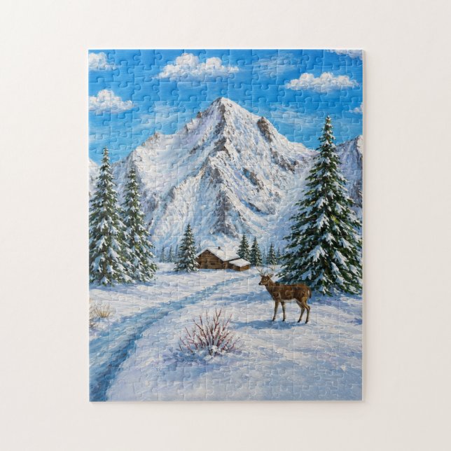 Vykort från snöig bergsdal pussel (Vertikal)