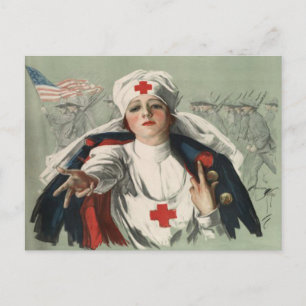 vykort från WWII med American Red Kor Print