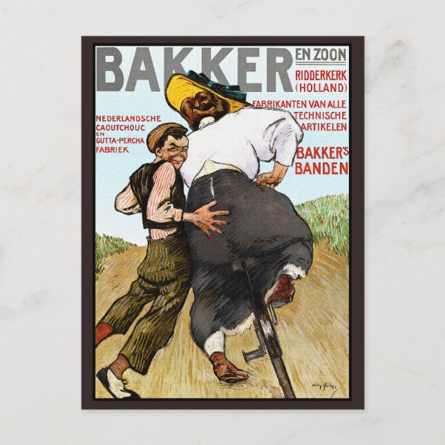 Vykort:   Gammal reklam för gummidäck till cykel Vykort (Framsida)