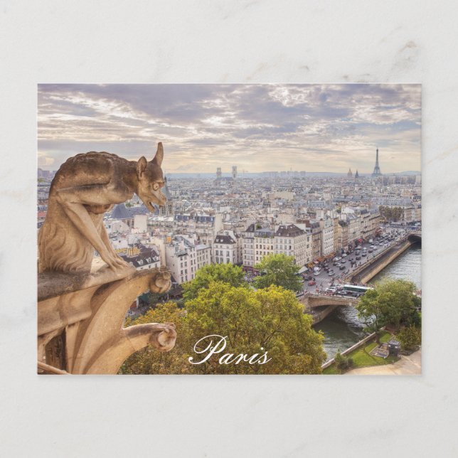 vykort | Gargoyle & Eiffel Torn View | Paris (Framsida)