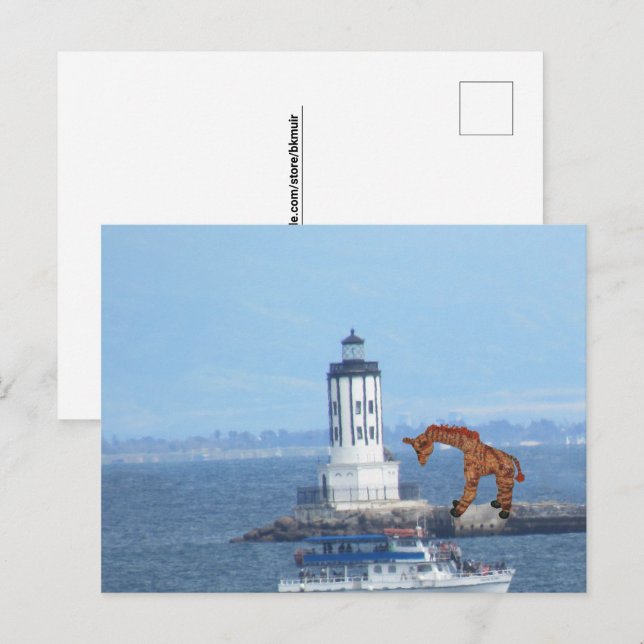 Vykort - Giraff vid LA Harbor Light (Fram/baksida)