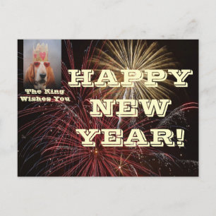 vykort Gott nytt år med basset Hound Kung