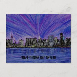 vykort - Graffiti Dusk NYC Skyline