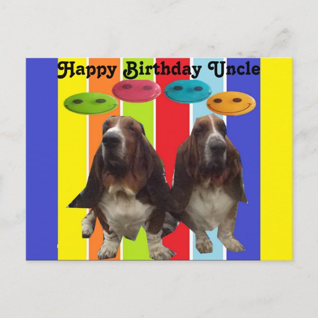 vykort Grattis på födelsedagen farbror Basset (Framsida)