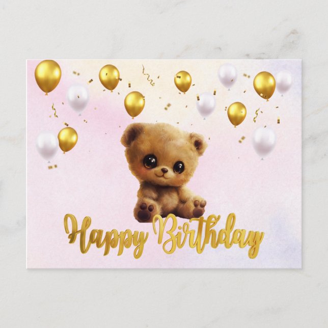 Vykort "Grattis på födelsedagen" med en teddybjörn (Framsida)