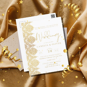 vykort Guld White Snöre Elegant bröllop Inbjudan