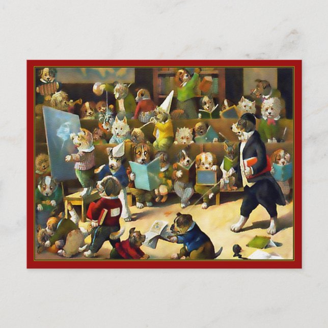 vykort: "Hund School" av Louis Wain Vykort (Framsida)