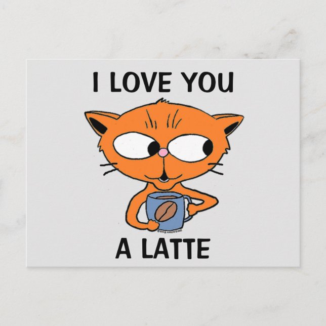 Vykort - I KÄRLEK ÄR DU EN LATTE Coffee Pun Humous (Framsida)