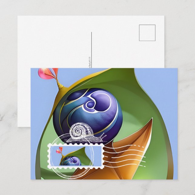 vykort i stil Maxi Card, Snigel, postkorsning (Fram/baksida)