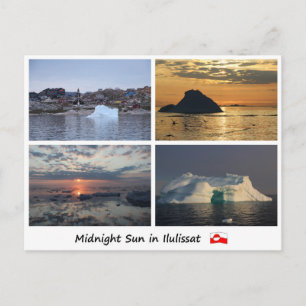 Vykort Ilulissat vid midnatt sol