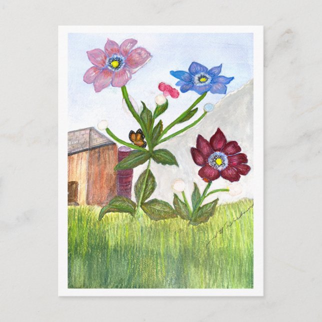 VYKORT INBJUDAN Vattenfärg av gräs & blommor (Framsida)