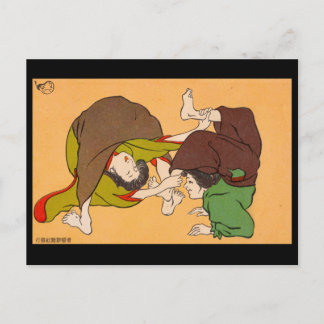 Vykort - Japanska ukiyo-e flickor brottas