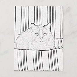 Vykort - Katt på randig stol att färglägga