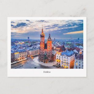 Vykort Krakow natt i Polen