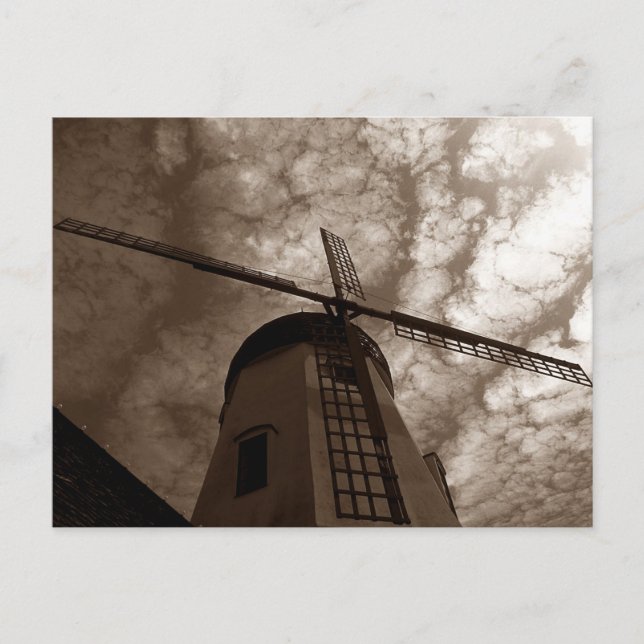 Vykort ~ Kvarn Sails against Clouds ~ Sepia (Framsida)