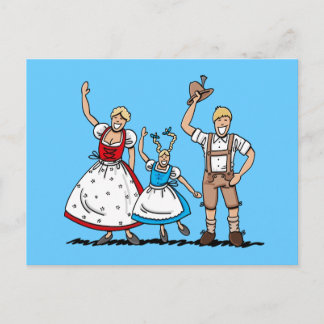 vykort Lederhosen Dirndl Bavarian Family